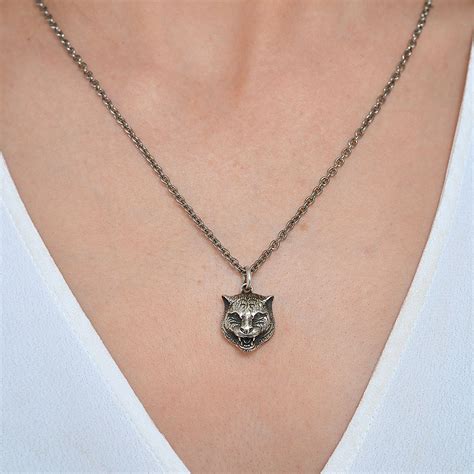 gucci feline head necklace|Gucci Feline Head Sterling Silver Necklace .